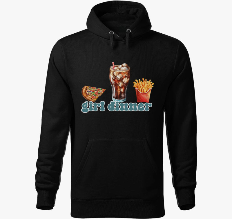 Girl dinner fastfood kapucnis pulóver — Fekete