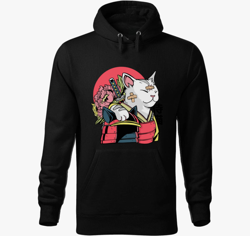 Samurai Cica kapucnis pulóver — Fekete
