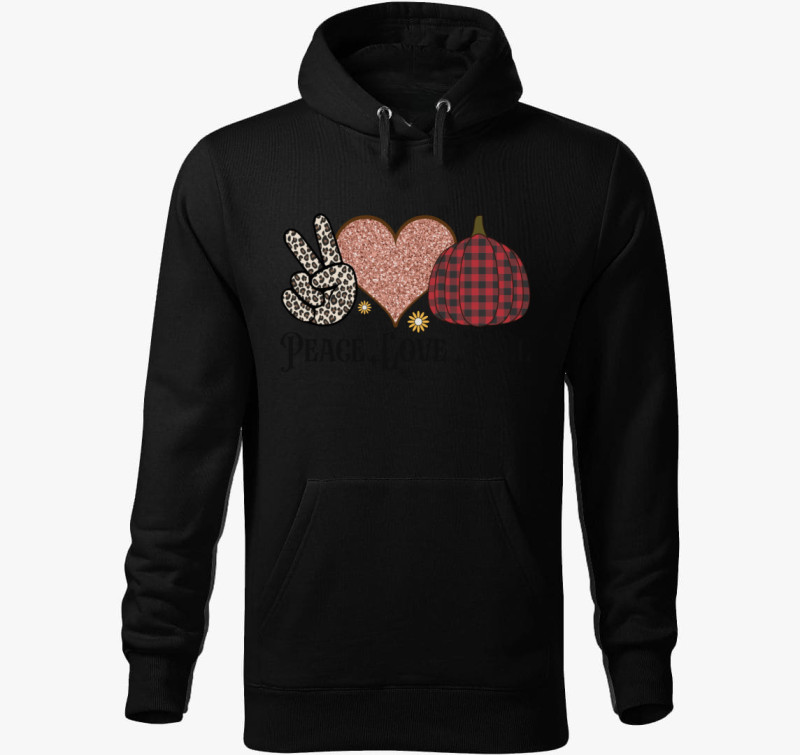 Peace love fall kapucnis pulóver — Fekete