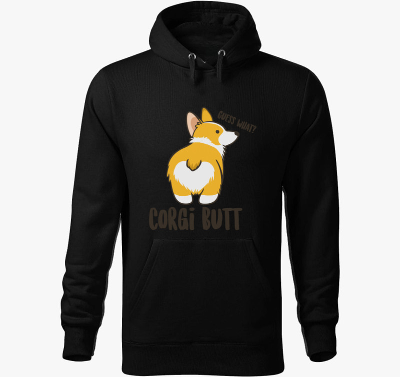 Corgi butt kapucnis pulóver — Fekete