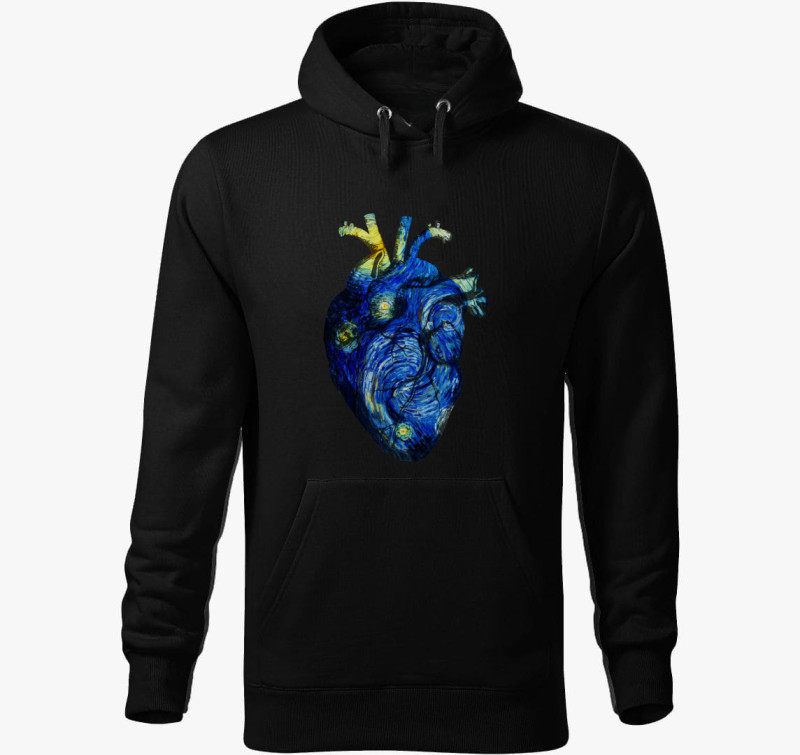 Starry night anatomy heart kapucnis pulóver — Fekete
