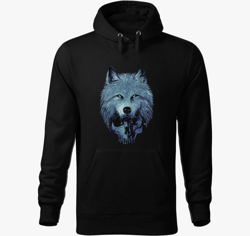 Skull wolf kapucnis pulóver — Fekete