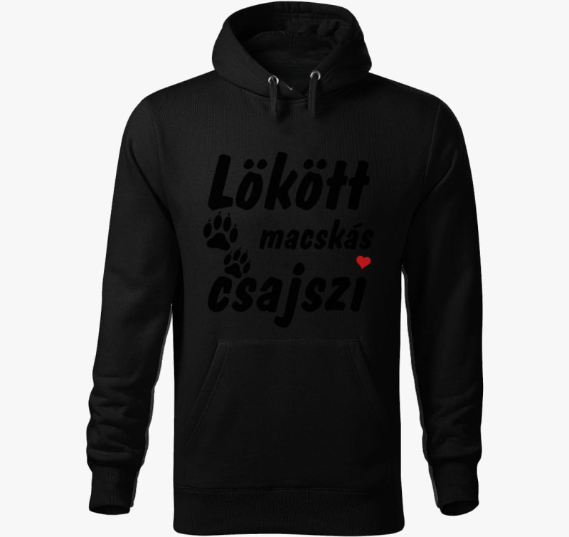 Lökött macskás csajszi kapucnis pulóver — Fekete