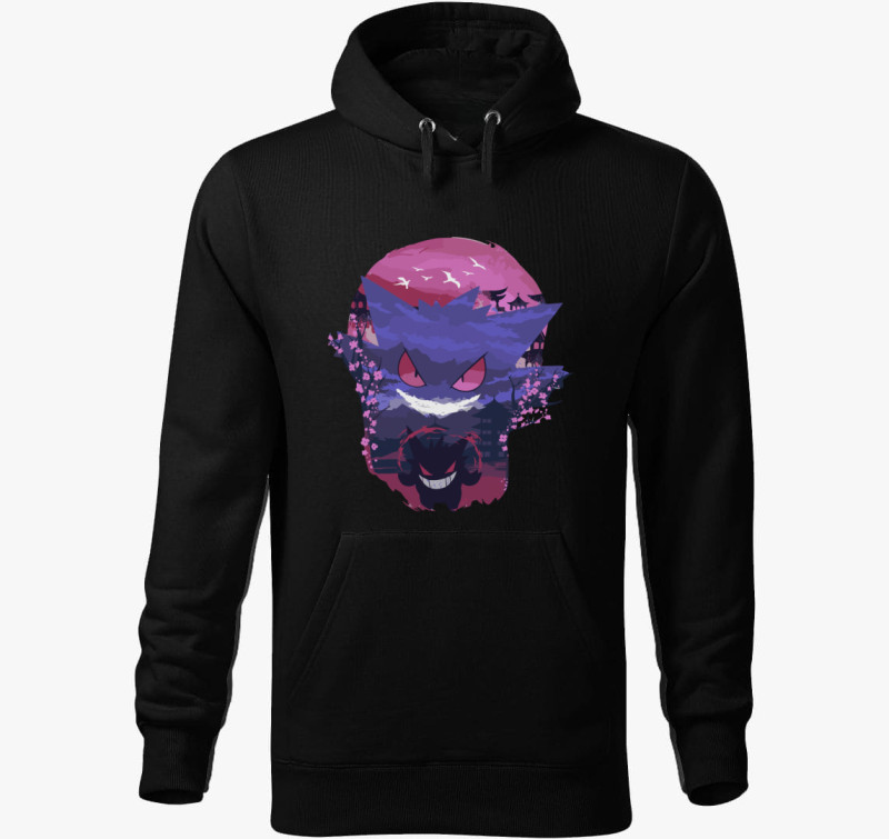 Pokemon Gengar kapucnis pulóver — Fekete