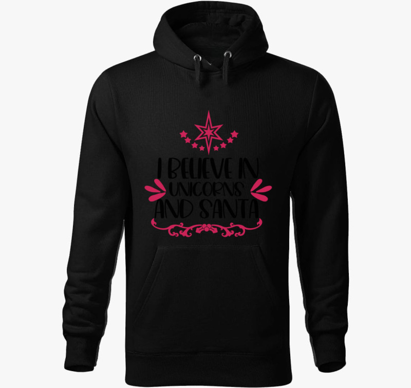 Unicorn santa kapucnis pulóver — Fekete
