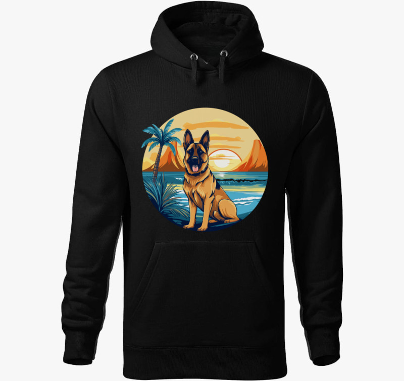 Németjuhász sunset kapucnis pulóver — Fekete