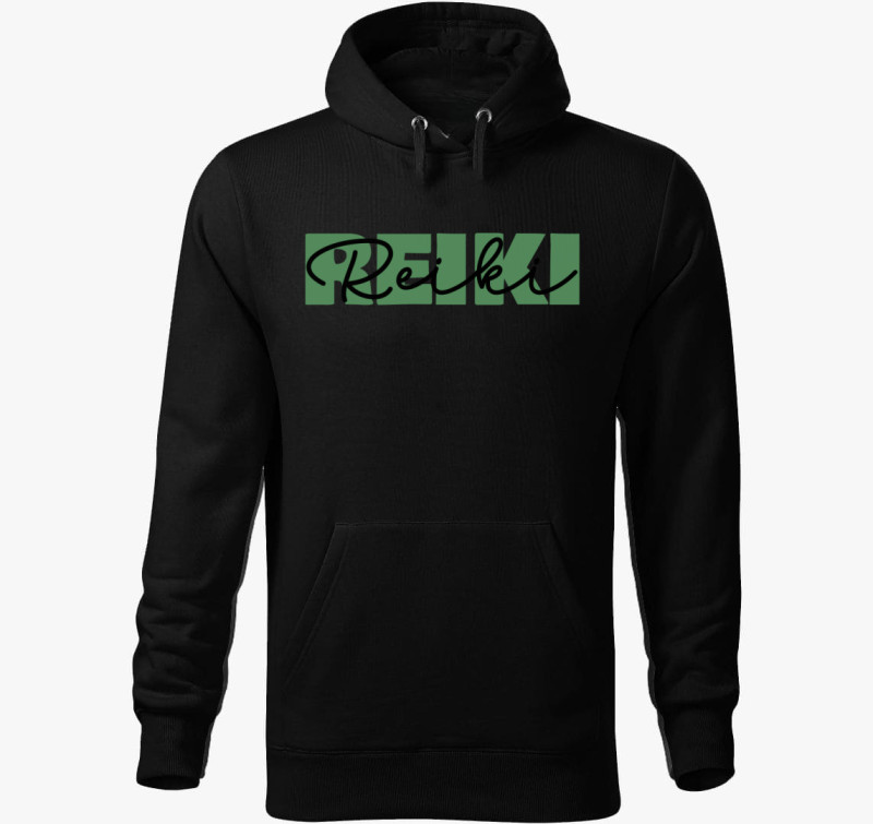 Reiki zöld kapucnis pulóver — Fekete
