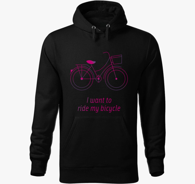 Biciklis kapucnis pulóver - I want to ride my bicycle — Fekete