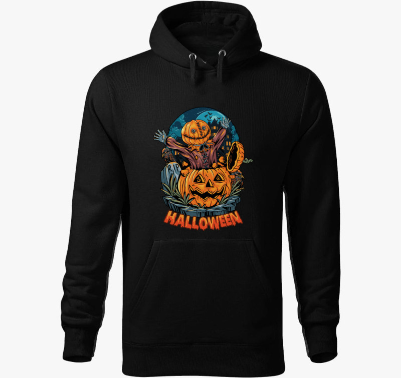 Tökfej halloweeni kapucnis pulóver — Fekete