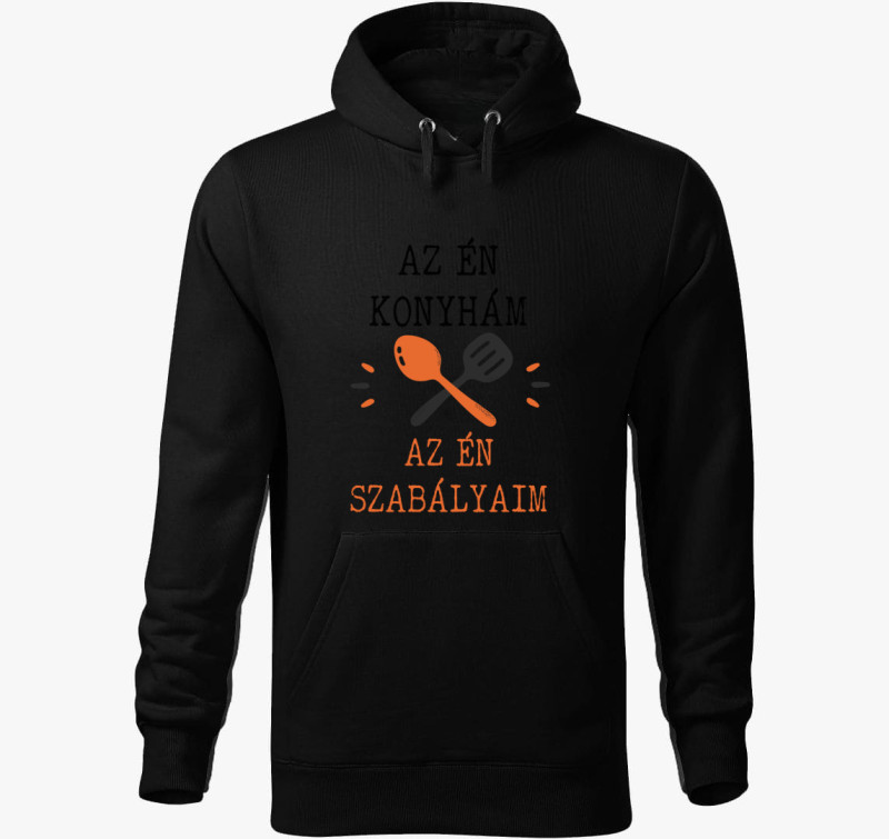 Én konyhám, én szabályaim kapucnis pulóver — Fekete