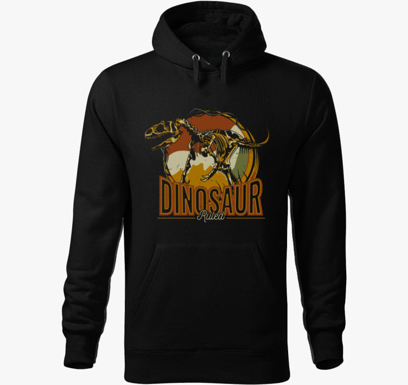 Dinoszauruszos kapucnis pulóver — Fekete