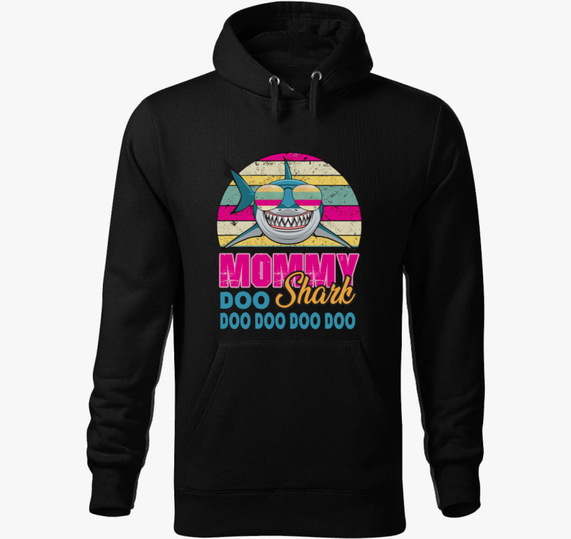 Mommy shark kapucnis pulóver — Fekete