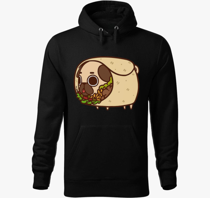 Mopsz burrito kapucnis pulóver — Fekete