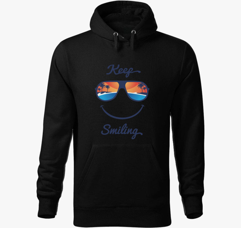 Keep Smiling  kapucnis pulóver - Pozitív embereknek — Fekete