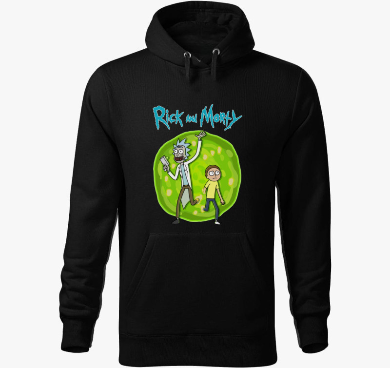 Rick and Morty kapucnis pulóver — Fekete