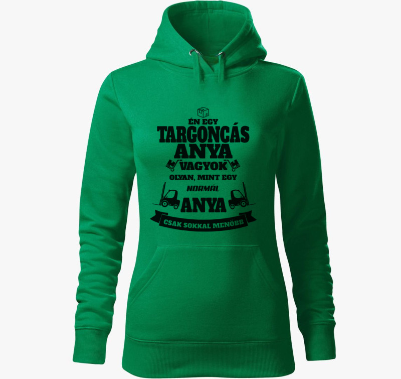 Targoncás anya kapucnis pulóver — Fűzöld