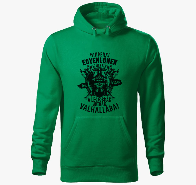 Mindenki egyenlőnek születik valhalla kapucnis pulóver — Fűzöld