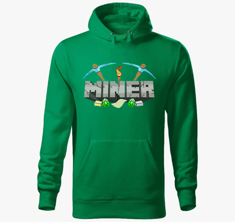 Minecraft miner kapucnis pulóver — Fűzöld