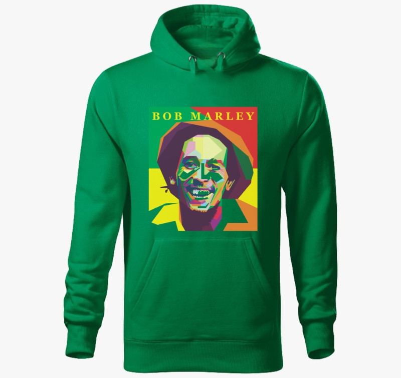Bob Marley színes portré kapucnis pulóver — Fűzöld