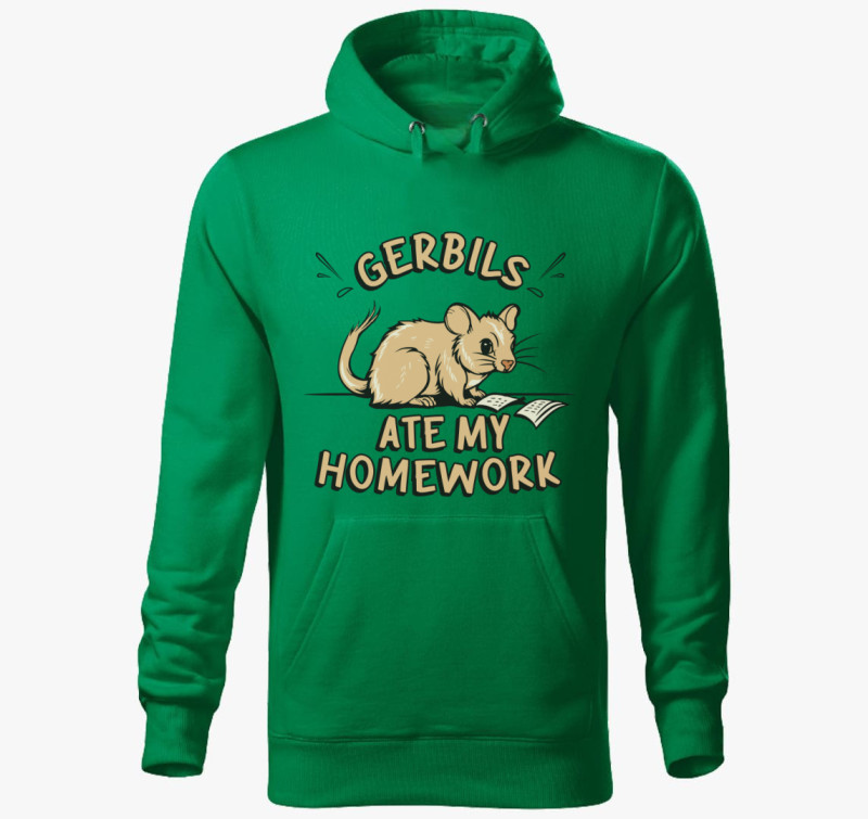 Gerbil homework kapucnis pulóver — Fűzöld