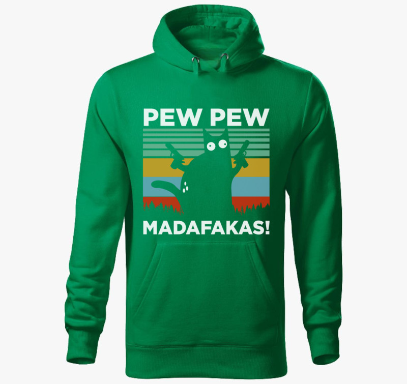 Macska Pew Pew vicces kapucnis pulóver — Fűzöld