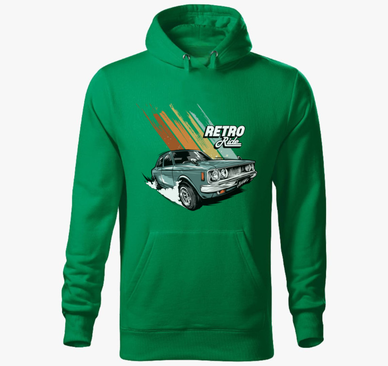 Retro Ride Autós design kapucnis pulóver — Fűzöld