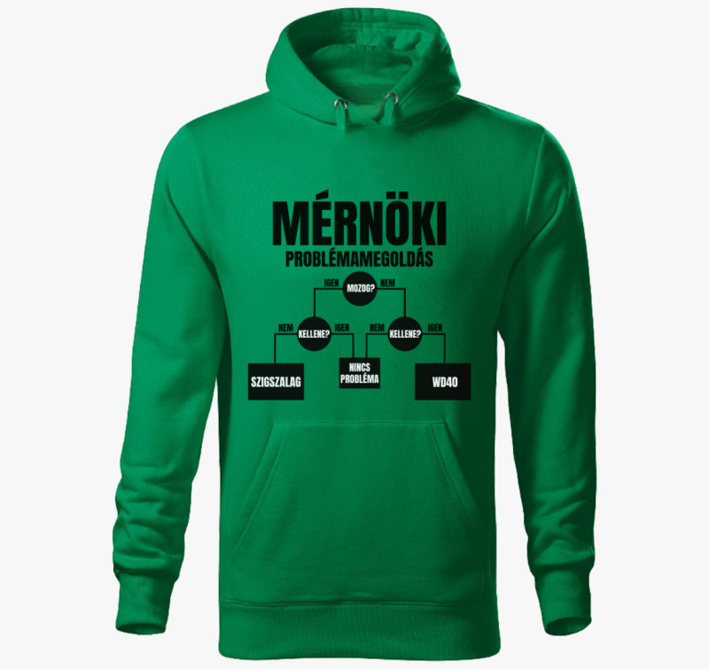 Mérnöki problémamegoldás kapucnis pulóver — Fűzöld