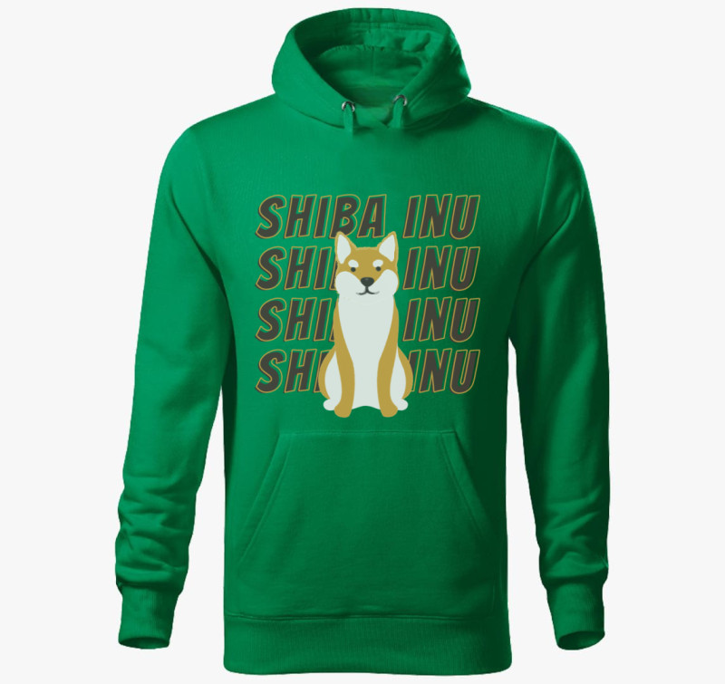 Shiba inu mintás kapucnis pulóver — Fűzöld