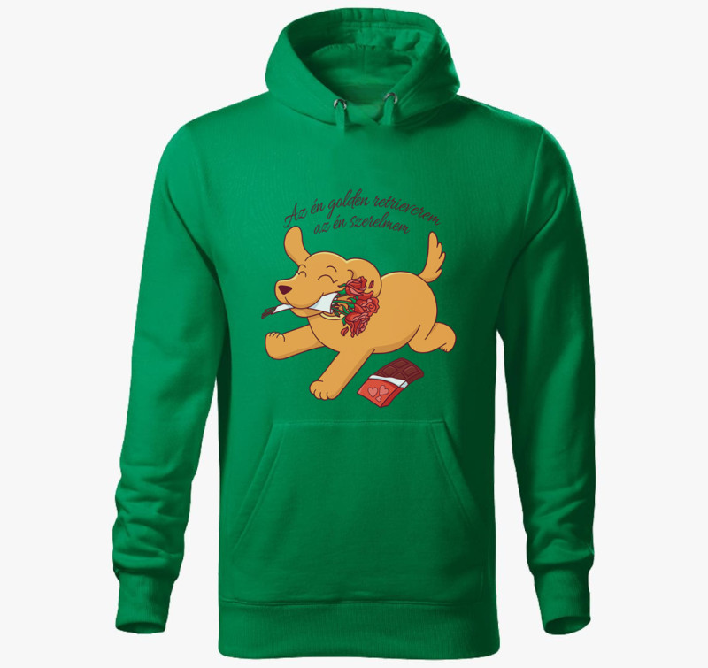 Szerelmes retriever kapucnis pulóver — Fűzöld