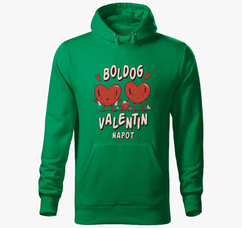 Szívecskés Valentin napi kapucnis pulóver — Fűzöld