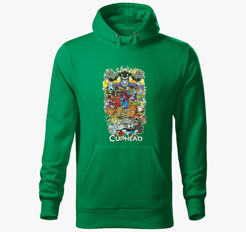 Cuphead karakterek kapucnis pulóver — Fűzöld