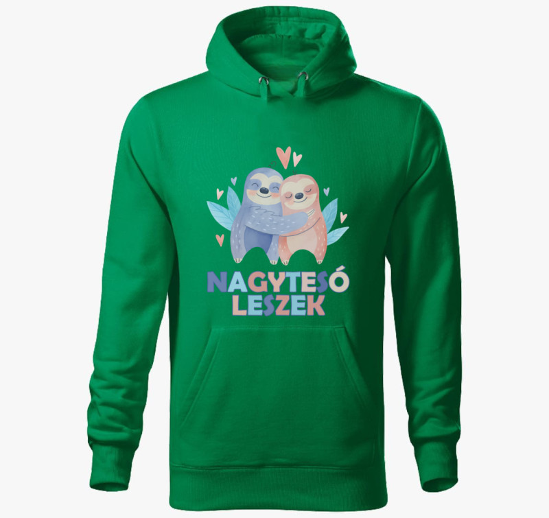 Nagytesó leszek - lajháros kapucnis pulóver — Fűzöld
