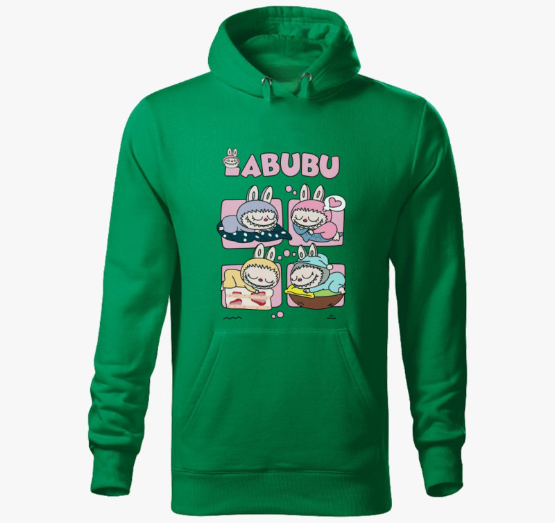 Alvó labubuk kapucnis pulóver — Fűzöld