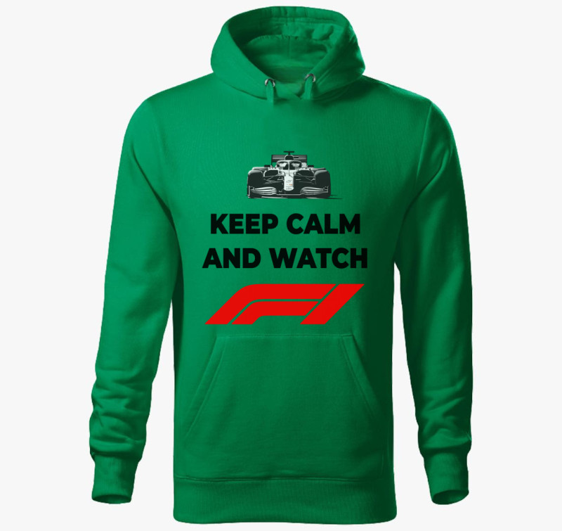 Keep calm and watch F1 kapucnis pulóver — Fűzöld