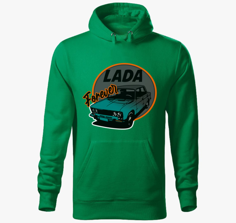 Lada szerelmeseinek mintás kapucnis pulóver — Fűzöld