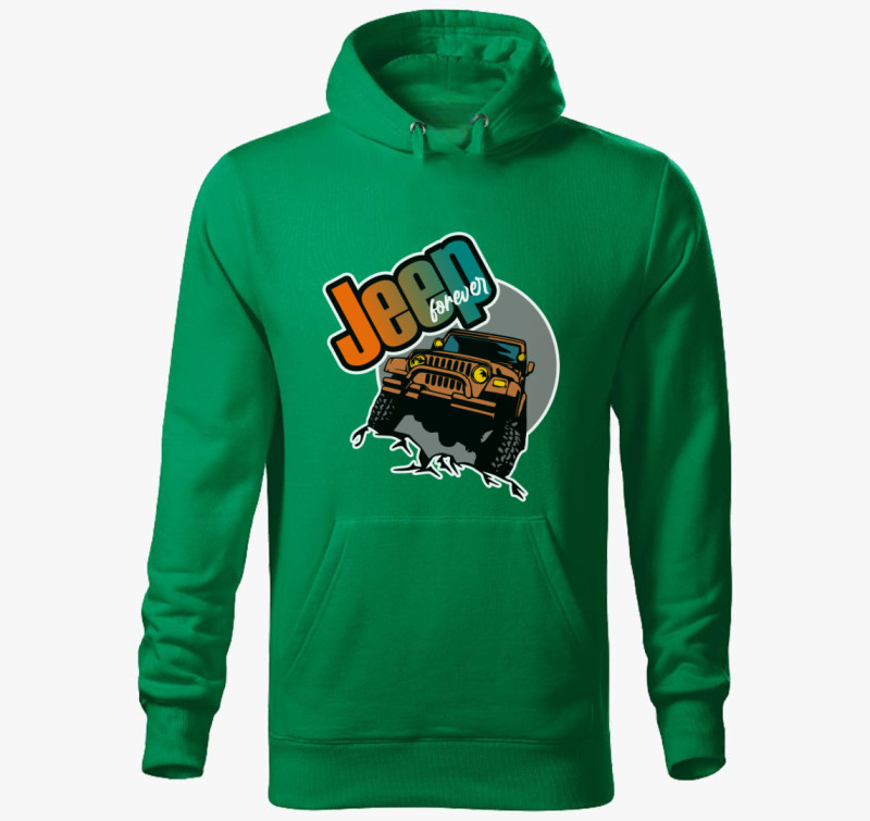 Jeep forever mintás kapucnis pulóver — Fűzöld