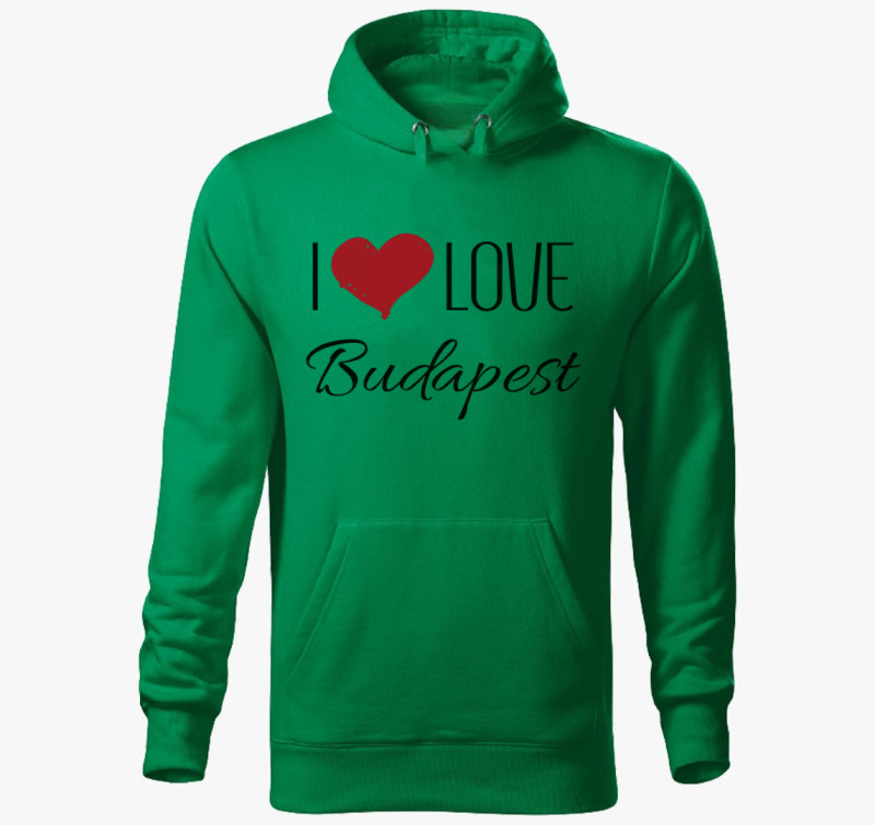 I love Budapest kapucnis pulóver — Fűzöld
