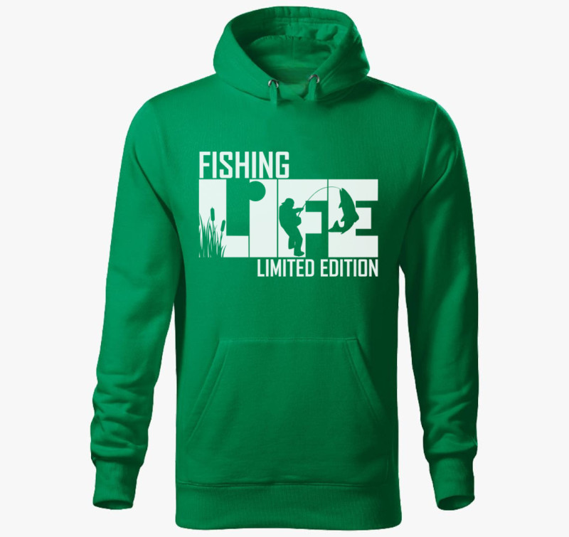 Fishing life mintás kapucnis pulóver — Fűzöld