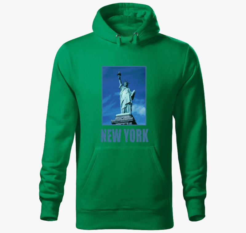 New York kék  kapucnis pulóver — Fűzöld