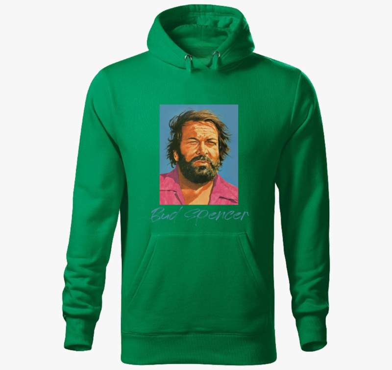 Bud Spencer színes arckép kapucnis pulóver — Fűzöld