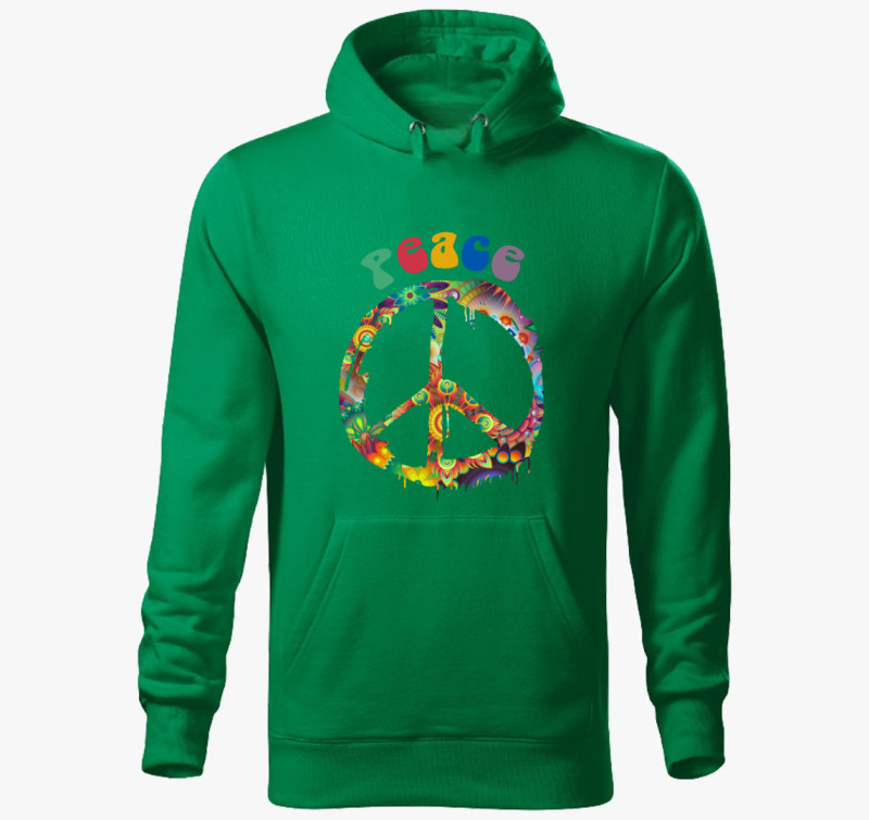 Peace jeles kapucnis pulóver — Fűzöld