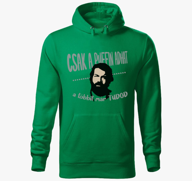 Bud Spencer puffin adhat kapucnis pulóver — Fűzöld