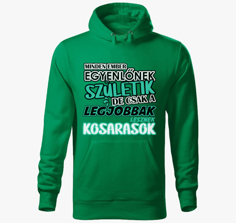 Egyenlőnek születik kosaras kapucnis pulóver — Fűzöld