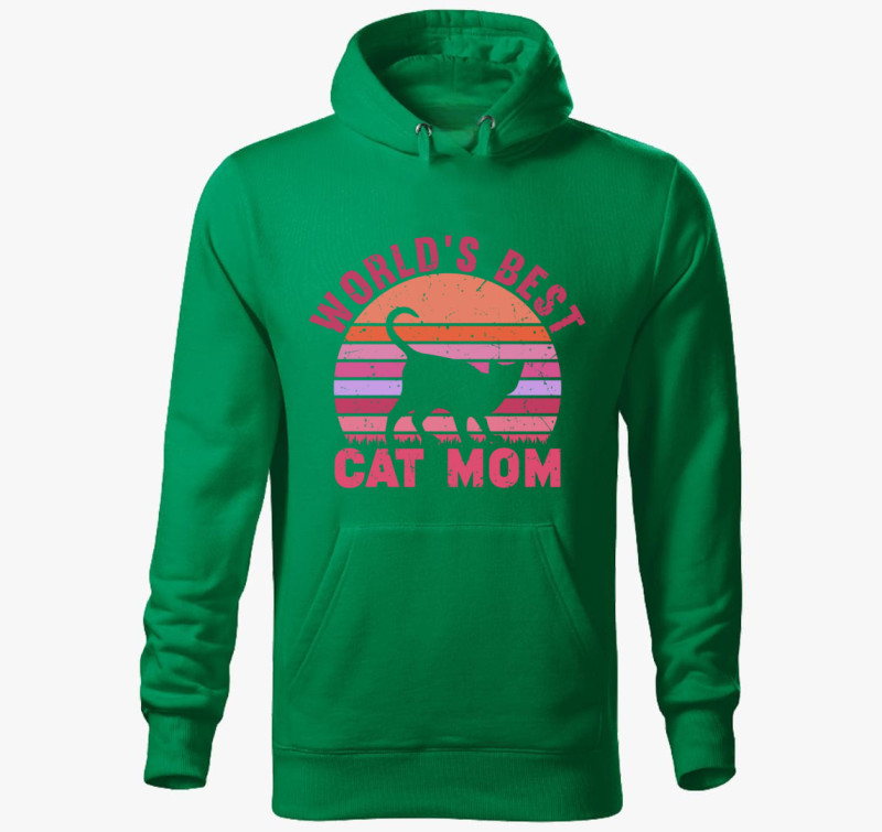 Best Cat Mom kapucnis pulóver — Fűzöld