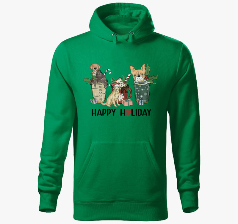 Kutyás Happy Holiday kapucnis pulóver — Fűzöld