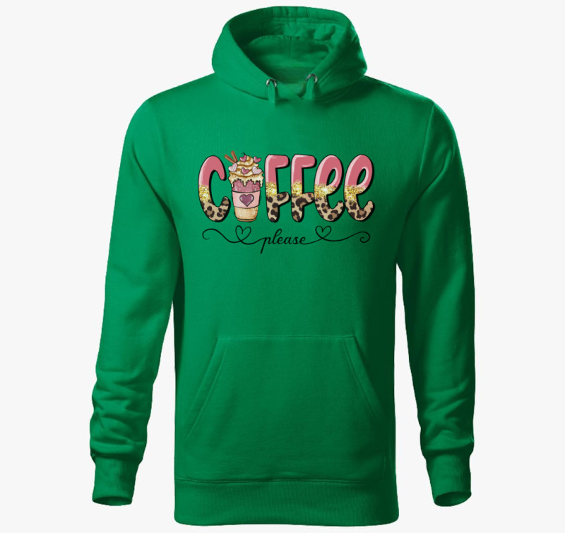 Coffee please kapucnis pulóver — Fűzöld