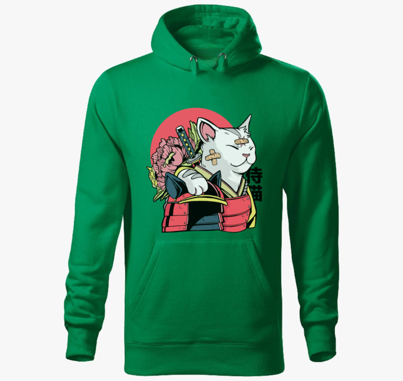Samurai Cica kapucnis pulóver — Fűzöld