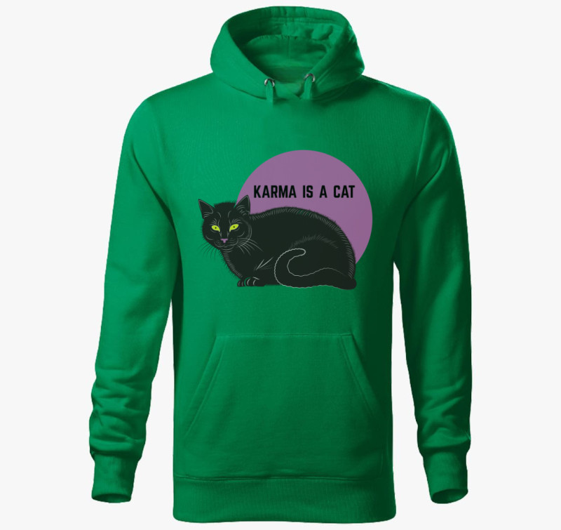 Karma is a cat kapucnis pulóver — Fűzöld