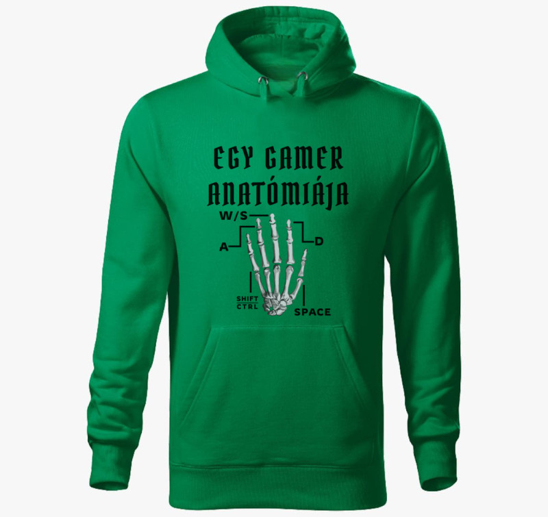 Gamer anatómia kapucnis pulóver — Fűzöld
