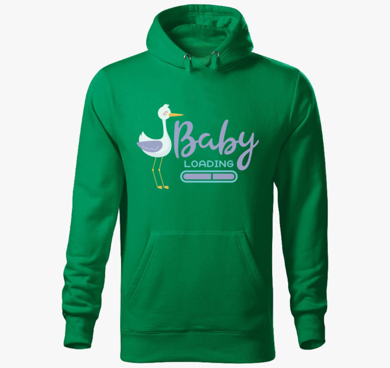 Baby loading gólyás kapucnis pulóver — Fűzöld